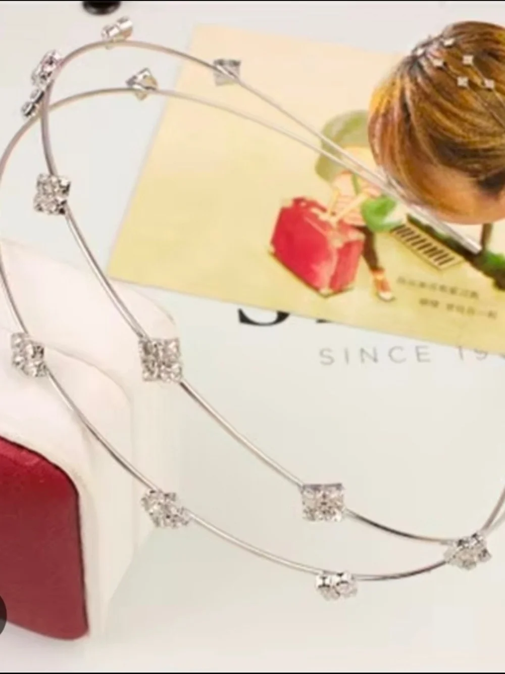 Silver Metal Thin Double Row Headband With Crystal Embellishments BNIB